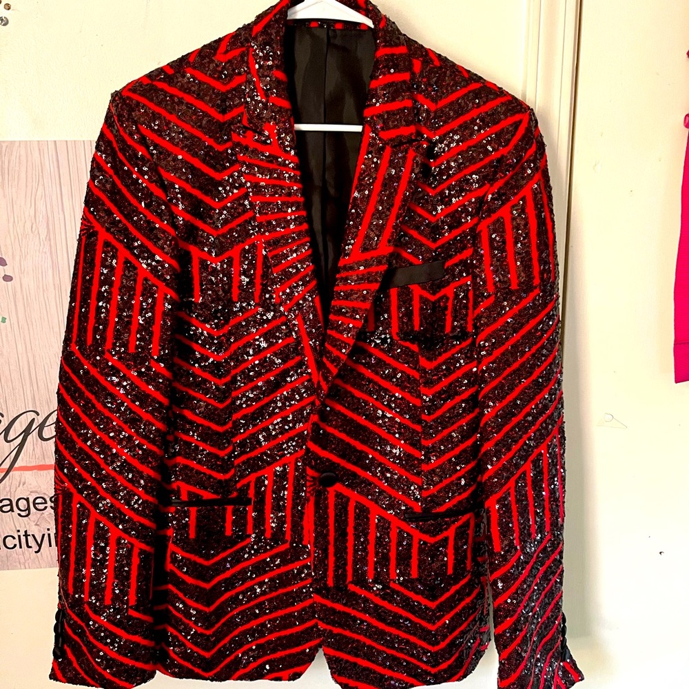 Mens formal red/black sequin blazer